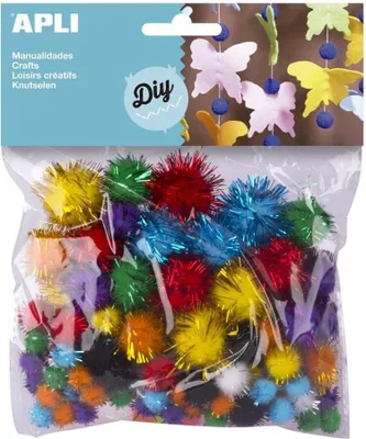 Produktbild von Apli - Pompons, Beutel mit 78 Stück in verschiedenen Glitzerfarben