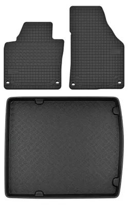 Productafbeelding van Rubberen automatten + kofferbakmat voor Volkswagen Caddy III 2K 2004-2010 (MPV/stationwagen) – 3-delig, zwart, op maat – Wielganizator