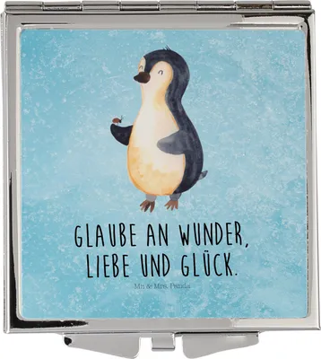 Produktbild von Mr. & Mrs. Panda Schminkspiegel Pinguin Marienkäfer - Eisblau - Geschenk, Kosmetikspiegel, Mini Spiegel, Liebe, Kleine Wunder, Glück, klein, Handspiegel, Aufmerksam