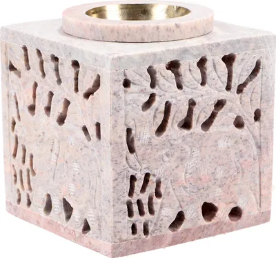 Produktbild von Indische Duftlampe, ätherisches Öl Diffusor, Teelicht Halter für Aromatherapie, Aromalampe aus Speckstein - Würfel Elefant 1, Creme-weiß, 7,5*7,5*7,5 cm, Duftlampen & Öllampen