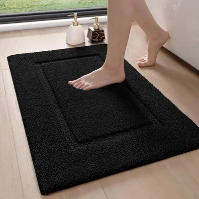Produktbild von Badematte 40 x 60 cm, rutschfest, waschbar, weich, saugfähig, aus Mikrofaser, für Badewanne, Dusche und Badezimmer, schwarz