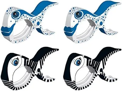 Produktbild von tuuli Große Clips Strand Klammern für Strandtuch Wäscheklammern Klammer Strandliege Yacht Kinderwagen Zubehör (2X Schwarz + 2X Fisch)