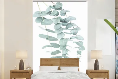 Obrázek produktu pro MuchoWow® fototapeta do obývacího pokoje nebo ložnice tapeta na zeď vinylový motiv tapety rostliny - zelená - příroda - bílá - listy - 145x220 cm - dekorace na zeď