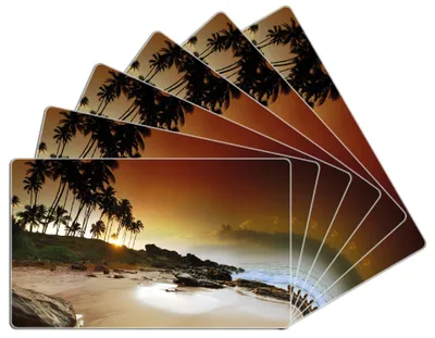 Produktbild von Wallario Frühstücksbrettchen 6er Set aus Glas, je 14 x 23 cm, mit rutschfesten Füßen, Motiv Sri Lanka - Palmenstrand mit Sonnenuntergang