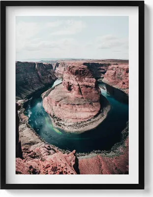 Produktbild von Fluss- und Felsenlandschaft– Wandbild mit Rahmen – Gerahmtes Bild  – Wanddekoration – 60x80 cm –  Schwarz Rahmen