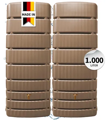 Productafbeelding van 4rain regenton SLIM wandtank SET 1000 L taupe, 2 x SLIM 500 L incl. verbindingsstuk, AI-gegenereerde afbeelding