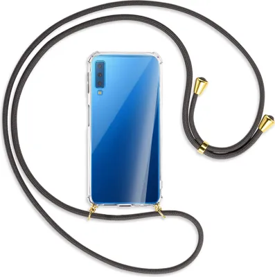 Produktbild von Handykette Backcover-Schutzhülle mit Band (Metall goldfarben) für Samsung Galaxy A7 2018 - dunkelgrau