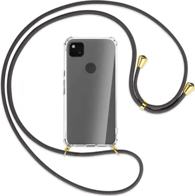 Produktbild von Handykette Backcover-Schutzhülle mit Band (Metall goldfarben) für Google Pixel 4a - dunkelgrau
