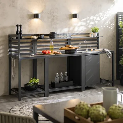 Produktbild von home24 Gartenküchenset - 3-teilig - Aluminium / Kunststoff - Schwarz