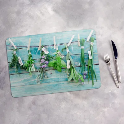 Produktbild von Tischset 6x45x30 cm + 6x10fi cm Platzset Tischmatte Platzmatte Untersetzer - Hängende Kräuter Herbs