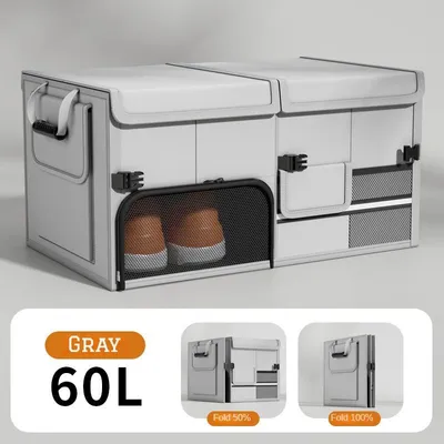 Produktbild von Faltbare Auto Kofferraum Aufbewahrungsbox 60L Organizer aus Oxford Gewebe, Universal, mit Griff, große Kapazität, Grau
