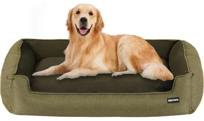 Productafbeelding van Hondenbed, hondenbank, afneembaar en wasbaar. Afmetingen: L 110 x B 86 x H 26 cm. Kleur: olijfgroen
