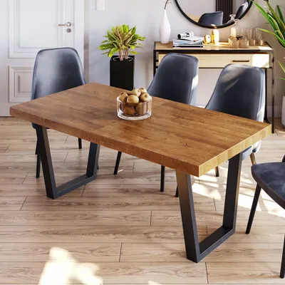 Produktbild von Furneo | Ausziehbarer Esstisch LOFT - 120/220 cm - Eiche Lefkas - Metallbeine - Stilvolles Design - Robust - für Küche und Esszimmer