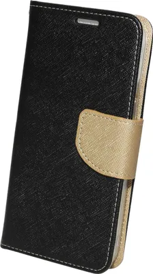 Image de Livre Etui "Fancy" compatible avec iPhone 14 Plus Etui pour téléphone portable Portefeuille Housse de protection avec fonction stand, porte-carte Noir-Or