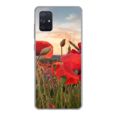 Produktbild von MuchoWow® Handyhülle Schutzhülle Hülle für Samsung Galaxy A71 Sonnenuntergang hinter den schönen Mohnblumen Silikon Softcase Handy Hülle - Kartenbesitzer