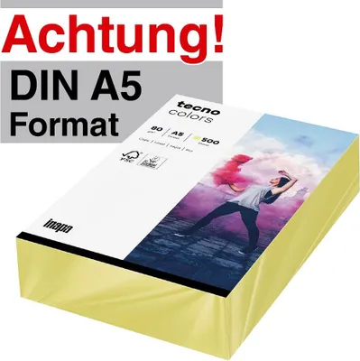 Produktbild von tecno Kopierpapier colors hellgelb DIN A5 80 g/qm 500 Blatt