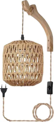Immagine prodotto di Lampada a sospensione - Design in legno con paralume in rattan - Per soggiorno e camera da letto