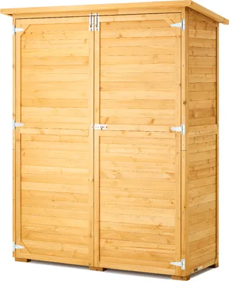 Produktbild von VEVOR Geräteschuppen 1400 x 600 x 1715 mm, großer Geräteschrank aus Holz mit wasserdichtem Dach und Metallrahmen, doppelt verschließbare Türen, Gerätehaus, Gartenschrank mit Regalen & Boden