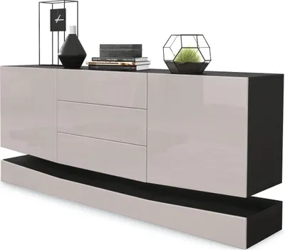 Produktbild von Vladon Sideboard City, Germany, Schwarz matt/Sandgrau Hochglanz - Moderne Kommode für Ihr Wohnbereich (178 x 72 x 38 cm)
