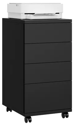 Immagine prodotto di Cassettiera con rotelle da ufficio - Cassettiera a 4 cassetti - Legno - Contenitore da posizionare sotto la scrivania - 39x33x63,5 cm - Nero