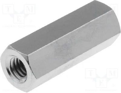 Productafbeelding van 10 afstandsmuffen met schroefdraad aan de binnenkant: M4, 20 mm, zeshoekig, messing. Afmetingen: 116 x 20 mm