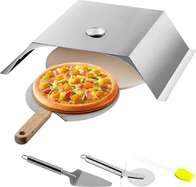 Zdjęcie produktu dla Nakładka do pizzy grill gazowy - zestaw 3 masek do pizzy 48x35x17 cm piec do pizzy grill na węgiel drzewny - 50-300 ℃ nakładka do pizzy ze stali nierdzewnej - 3 kg piec do pizzy na zewnątrz ogród - kamień do pizzy, skórka do pizzy, nóż do pizzy, szczotka.