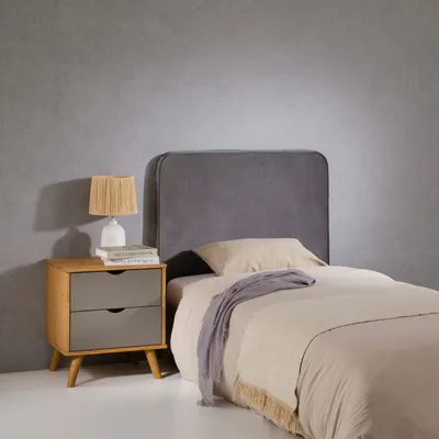 Produktbild von Kopfteil LUNAR 90cm grau - Headboard mit Wandbefestigung, Bettkopfteil für Boxspringbetten, weicher Samt, Bettkopfteil modern