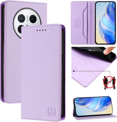 Obrázek produktu pro Kožené pouzdro pro Huawei Mate 70, flipové pouzdro s přihrádkami na karty, peněženkou a stojánkem Fialový