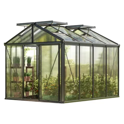 Produktbild von GFP Gewächshaus Diamas 22 Premium 235x311 cm mit integriertem Fundament 16 mm Doppelstegplatten, Farbe Anthrazit