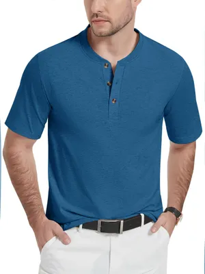 Produktbild von KEFITEVD Herren Henley Shirt Baumwolle Polo Ohne Kragen Blau XL