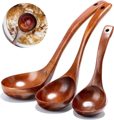 Produktbild von Hölzerne Suppenlöffel Set - Natürliches Holz - 3 Stück