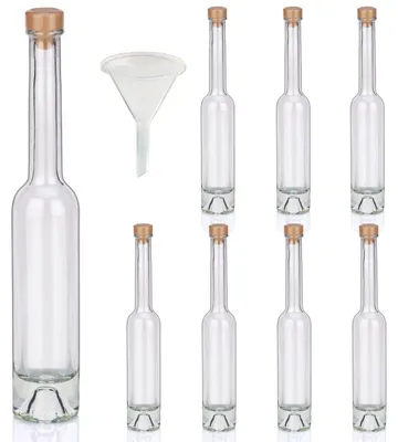 Produktbild von Flaschen Set Glasflaschen leer je 100ml mit Trichter Korken & Kapseln, 8 Likörflaschen