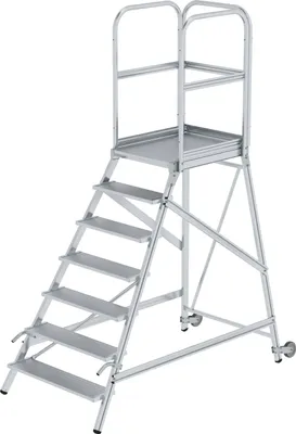 Produktbild von MUNK Podestleiter mit Rollen und Griff Aluminium geriffelt 7 Stufen