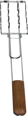 Produktbild von Grandhall Grillwurst Korb BBQ Sausage Grill Basket Bambus verchromter Stahlgrillkorb