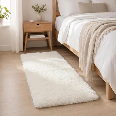 Productafbeelding van Hoogpolig tapijt, wit, 60 x 120 cm, antislip, geschikt voor de woonkamer