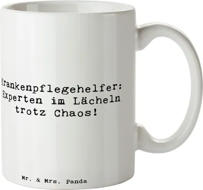 Produktbild von Mr. & Mrs. Panda Pott Spruch Krankenpflegehelfer Lächeln - Weiß - Geschenk, Pflege, Berufe, Pflegeberuf, Krankenpflege, Berufsprodukte, Kaffeebecher, Becher, Beruf, Tasse