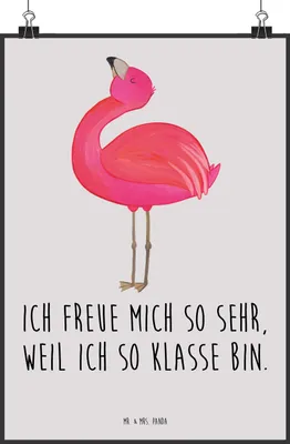 Produktbild von Mr. & Mrs. Panda Bild Flamingo Stolz DIN A2 - Grau Pastell - Geschenk, Deko Poster, drucke, Schwester, Wandbild, Mama, Plakat, wanddeko, Beste Freundin, Rosa