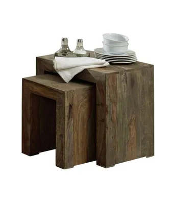 Image de MASSIVMOEBEL24 | Table d'appoint 45x35 Palissandre huilé Gris taupe Lot 2 pièces NATURE GREY #12