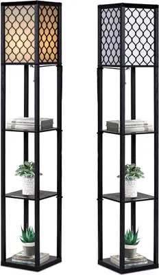 Produktbild von Stehlampe 3 Regale, Standlampe vertikal, Standleuchte für Lampe bis 60W, Stehlleuchte E27 Fassung, Nachttischlampe für Wohnzimmer & Schlafzimmer & Büro, 26 x 26 x 160cm, schwarz (Modell 2)