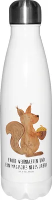 Produktbild von Mr. & Mrs. Panda Thermos Eichhörnchen Weihnachtszeit - Weiß - Geschenk, Thermo-Trinkflasche, thermosflaschen, Nikolaus, Thermosflasche, Weihnachten, Weihnachtsgruß, Frohe