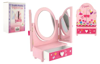 Obrázok produktu pre Zrkadlová šperkovnica Princess 3-dielna zásuvka z dreva 16x25x8cm v krabici