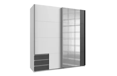 Produktbild von Kleiderschrank Emden in Weiß mit Graphit 179 cm Breite mit Spiegel