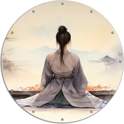 Produktbild von Wallario rundes Outdoor-Poster für Garten oder Balkon, Motiv Morgenstille, 120 cm Durchmesser
