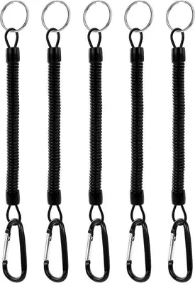 Immagine prodotto di Portachiavi a spirale - Moschettone - Set di sicurezza per attività all'aperto - Elastico ed estensibile - Set da 5 pezzi - Nero