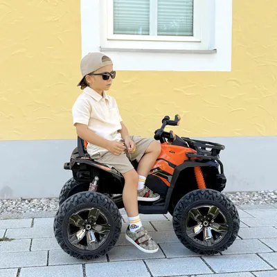 Image de Quad électrique pour enfants 12 V, véhicule pour enfants avec phare à LED, métal et plastique, orange | 100 x 65 x 73 cm | 3–8 km/h | 12 V 10 Ah