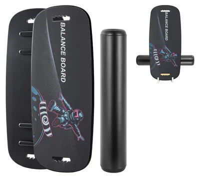 Produktbild von Balance Board - Holz Wackelbrett Set - Für Erwachsene - 89 cm Länge - Bis 200 kg Belastbar - Mit Rolle & Magnetstoppern - Für Surftraining & Physiotherapie - Schwarz