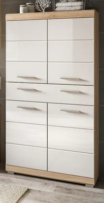Produktbild von Bad Midischrank "Mambo" weiß Hochglanz und Sonoma Eiche Badschrank 4-türig