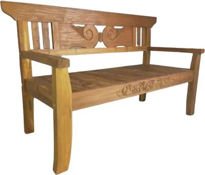 A wooden bench on a white background.