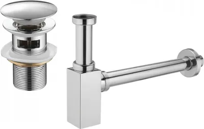 Produktbild von Mexen quadratischer Waschbecken-Halbsiphon mit Klick-Klack-Stöpsel, mit Überlauf, Chrom - 7992060-00