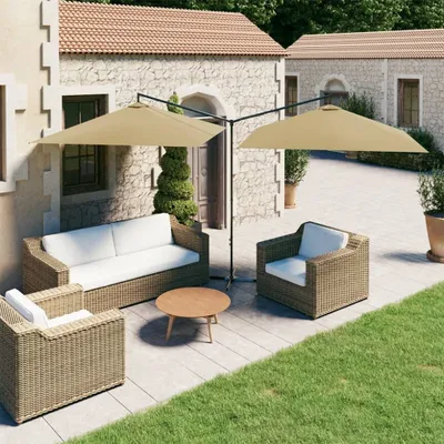 Image de Maison Exclusive - Parasol double avec mât en acier 600 x 300 cm, couleur taupe